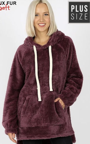 Eggplant Sherpa Hooded Pullover with Pockets