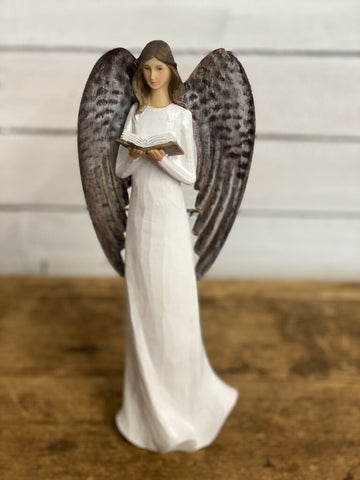 12in Angel w/ Galvanized Wings with Bible