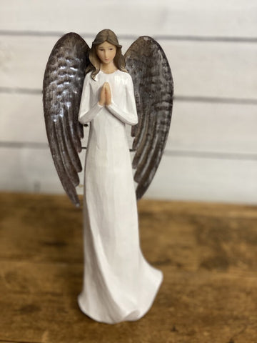12in Angel w/ Galvanized Wings with Praying Hands