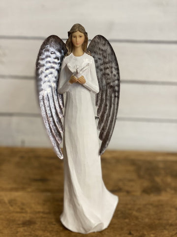 12in Angel w/ Galvanized Wings with Doves