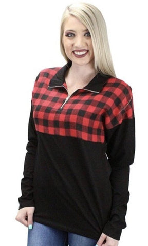 Black Buffalo Plaid Zip Up Pullover Size Small