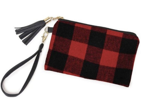 Red and Black Buffalo Plaid Wristlet Bag