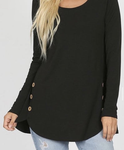 Black Long Sleeve with Wood Buttons - Size Small