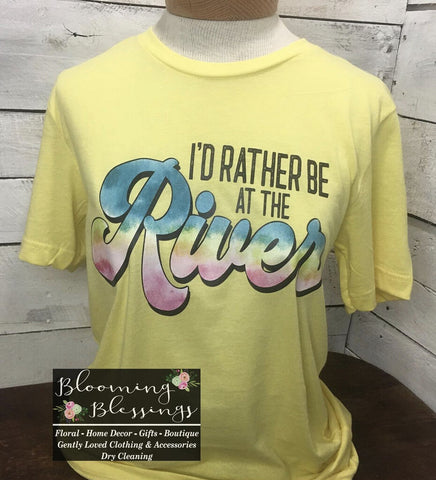 I'd Rather Be At The River Yellow Bella Canvas Tee