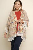 Taupe Flower Bomb Kimono with Lace Trim