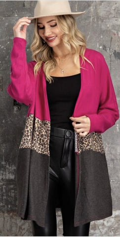 Pink & Leopard Color Block Cardigan
