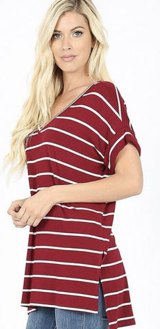 Cabernet and Ivory Striped Short Sleeve