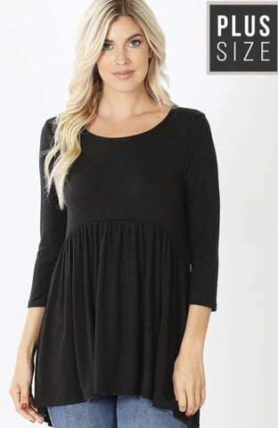 Black 3/4 Sleeve with Mid-Ruffle - Size 2XL