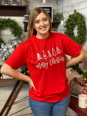 Red Doodle Merry Christmas Tee