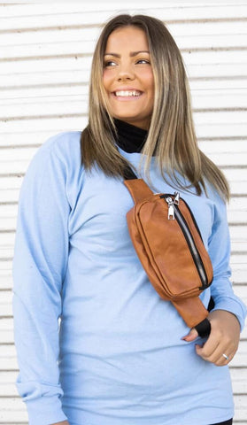 CAMEL FAUX LEATHER FANNY PACK