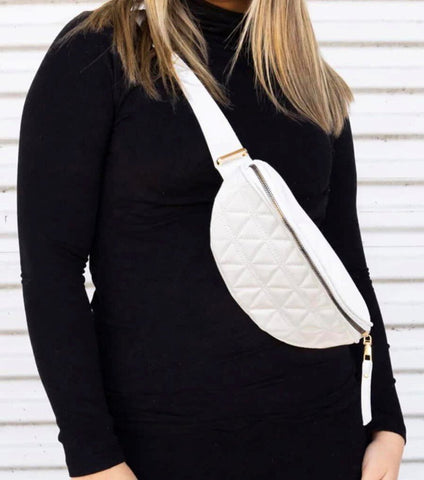WHITE FAUX LEATHER PUFFY FANNY PACK