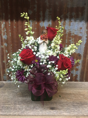 Red Rose with Willow Tree Angel